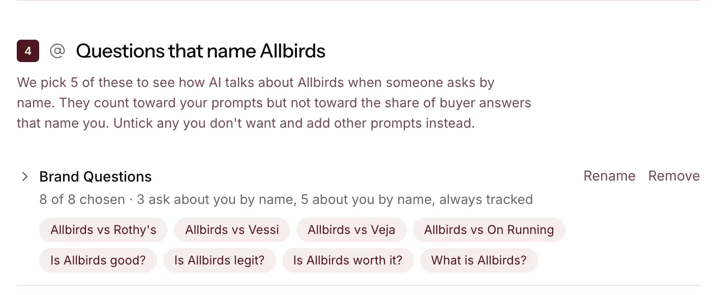 Questions that name Allbirds, such as Allbirds vs Rothy's, Is Allbirds legit? and Is Allbirds worth it?